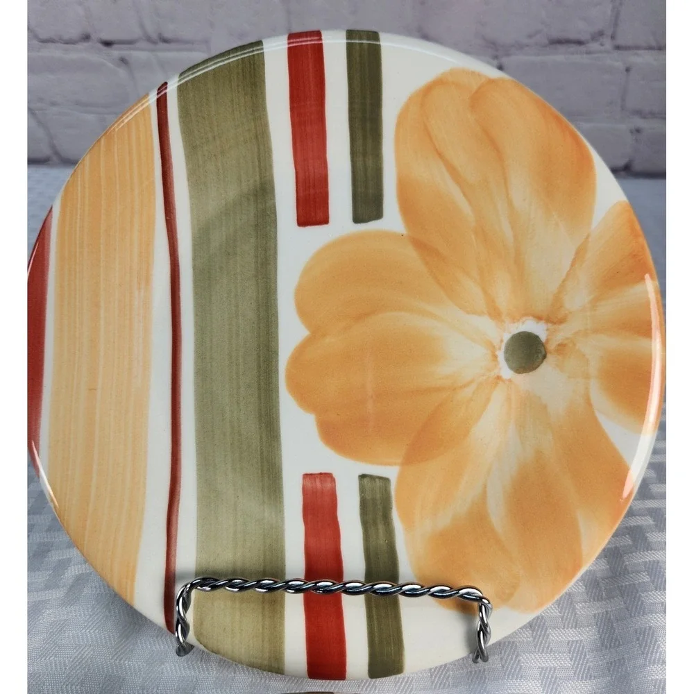 Pier 1 Striped Salad Plates Valencia Made in Italy Spring Fresh! Set Of 4